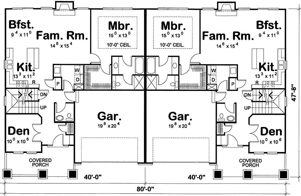 Plan 41859DB: Duplex Home Plan with Matching 1699 Sq Ft 3-Bed Units